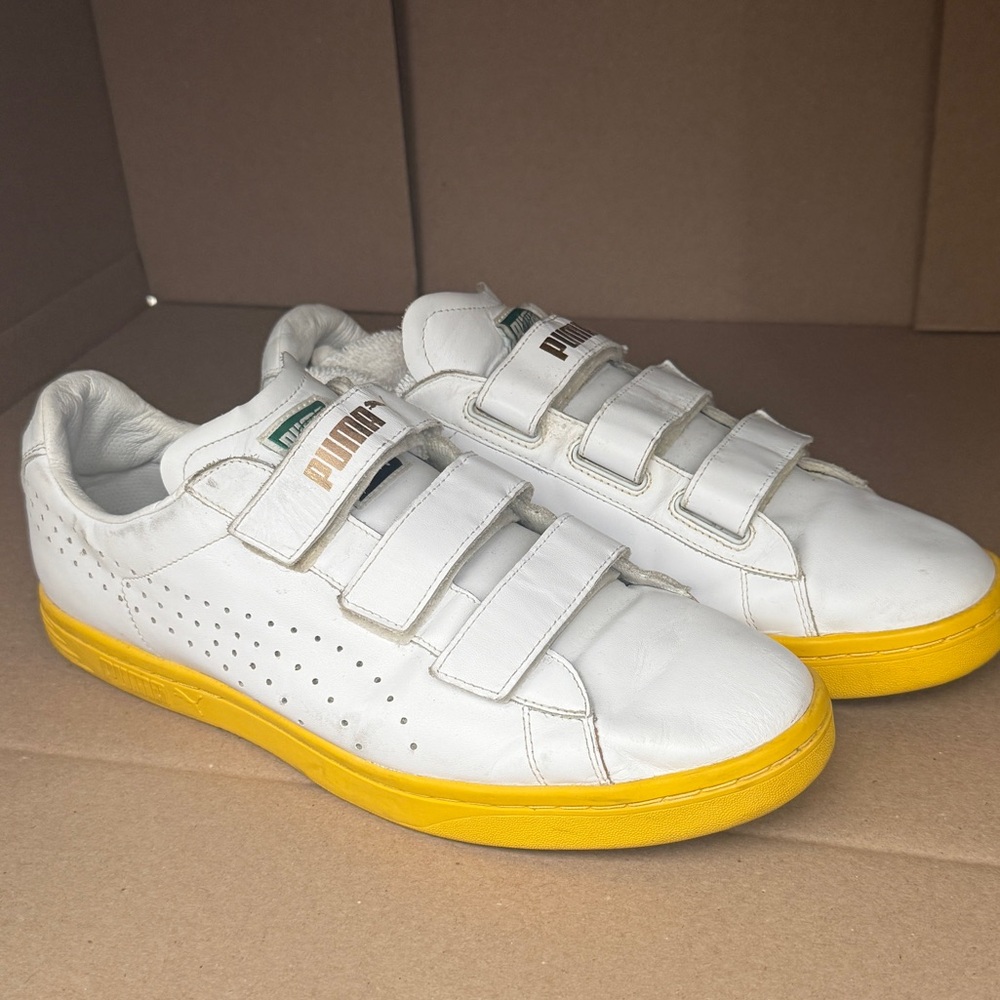 Puma White Athletic Shoes with Yellow Soles